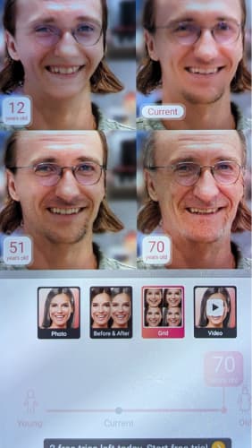 Age progressions applied to a man on YouCam app